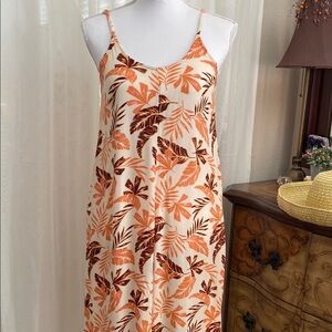 Roxy Orange and Brown Floral Jumpsuit with Wide-Leg Design